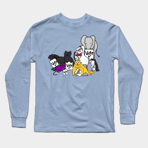 Animals with Vote Signs Long Sleeve T-Shirt by ellenhenryart